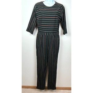 Orange Creek Linen Blend Women's Striped Multicolor Black Jumpsuit Size Medium
